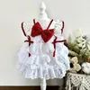 Dog Apparel Pure Cotton White Pet Clothes Skirts Puppy Outerwear Fashion Retro Red Velvet Bow Lolita Princess Dress For Small Medium