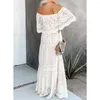 Sukienki swobodne Happie Queens Women White Lace Off ramię Bohemian Maxi Batwing Rękaw Seksowna sukienka wieczorowa vestidos boho szata