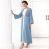 Ethnic Clothing Open Kimono Abaya Dubai Islamic Caftan Jalabiyat Blue Holiday Handwork Rhinestone Full Sleeve Belted Arab Africano Robe