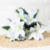 Dekorativa blommor 1 st 7 Head White Lily Artificial Flower Bouquet för vardagsrumsbordet Ställa in falsk vasarrangemang Centerpiece Home