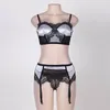 Bras Sets Plus Size Erotic Underwear With Garter Underwire Pads Gathered Bra And Panties Suit Sensual Lingerie Sleepwear