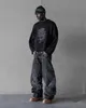 Y2k retro svart baggy jeans för män hip hop punk rå kant broderi jeans vintage mönster lapptäcke hög midja denim byxor 240226