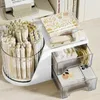 Boîtes de rangement Organisateur de bureau Maquillage Porte-stylo multifonctionnel rotatif avec 2 tiroirs Organisation de bureau pour cosmétiques Fournitures de bureau