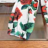 New girls tracksuits baby Two piece set kids designer clothes Size 90-150 CM Red flowers and green leaves t shirt and Plaid pants 24Mar