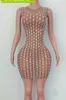 Scene Wear Petrochemical Full Diamond Pearl Slim Fit Mesh Dress Kort kjol Singer Model Nightclub Bar Performance Clothing