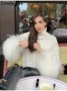 Kadın Sweaters Kadınlar Gevşek Burtleneck Peluş Tassel Sweater Kadın Zarif Uzun Kollu Yün Külot Top 2024 Kış Lady Street Örme