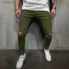 Pantaloni elastici skinny con fori al ginocchio a vita media con foro tinta unita più venduti del 2019 da uomo 240308