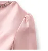 2024 Spring Pink Solid Color Dress 3/4 Sleeve Round Neck Kne-Length Casual Dresses W4M053205