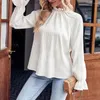 Kadın bluzları fırfır manşetleri gömlek şık sokak kıyafeti gevşek uyumlu bluz sonbahar kış düz renk rahat üstler uzun