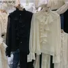 Dames Koreaanse stijl ontwerpkleding Flare mouw Elegant Office Lady Leuke zoete Basic Shirts Blouses 240223