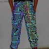 Men's Pants Mens Pants Coulple Geometric Circuit Lines Colorful Windbreaker Reflect Light trousers Jaqueta Masculina 240308