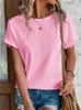 Frauen Blusen Hohl Kurzarm Lose Fitting T-shirt 2024 Sommer Elegante Solide Mesh Gestickte Fledermaus Shirt Top