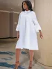 Dress AOMEI Loose White Dress Casual Fashion Women Stand Collar Three Quarter Sleeves Oversized Ladies Classy Summer Autumn Robes Gown