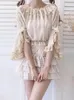 Blouses pour femmes Dentelle japonaise Style Lolita Couche intérieure Chemise de fille douce Chemisier pour femme pour le haut de l'épaule Summe Vêtements d'extérieur à manches longues