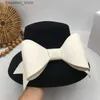 Sombreros de ala ancha Sombreros de cubo Socialité británica Hepburn viento pequeño ala grande desfile de moda cara lavabo sombrero bowknot Janese mujer qiu dong pequeño pescador L240305