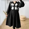 Maternity Dresses Pregnant Women Clothing Autumn Winter Long Knit Dresses 2023 New Button V-Neck Patchwork Pattern Female Maternity Dress Sweater L240308