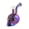 7.2 Inch Eye-Catching Skull Design Colorful Glass Bong Pyrex Thick Dab Rig Bubbler Water Pipe Hookah with 14mm Glass Bowl Smoke Accessory for Dry Herb H5368