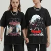 Mens T Shirts Anime Graphic T-shirt For Men Women Vintage Black Washed Cotton Tees Tops Summer Casual Loose Oversized Tshirt Streetwear