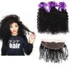 Brasileiro Kinky Curly Human Hair Bundles com Frontal Brasileiro Virgin Hair Weave Jerry Kinky Curly 3 Pacotes com 13x4 Lace Front7772945