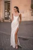 Berta A Line Dresses for bride Spaghetti Satin Overskirts Wedding Dress vestidos de novia Thigh Slit designer bridal gowns 0509