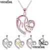 Vecalon maman pendentifs en forme de coeur avec collier pour femmes cadeau de fête des mères bijoux en gros 5 couleurs argent/noir/Rose Dhmd8