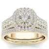 Wedding Rings 2pcs Bridal Set Elegant Crystal Engagement Ring Luxury Gold Color Round Heart Zircon for Women Boho Jewelry 2024308