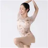 Stage Wear Ballet Dance Justaucorps pour femmes à manches mi-longues motif floral classique maillots de bain sangle Irregar tablier jupes ensemble livraison directe Dhzqo