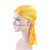 Bonnet / Skull Caps Imitation Soie Longue Queue Écharpe Cap Satin Durags Bandana Turban Perruques Biker Bandeau Pirate Chapeau 18 Couleurs En Gros Dh3Ap