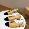 Mulheres Sandálias Salto Chunky Slingbacks Abertos em Sandália Formal Couro Genuíno Ballet Flats Bailarina Designer Mocassim com Saco de Pó Senhoras Sapatos de Dedo Redondo