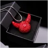 Other Interior Accessories New Rhinestone Crystal Fl Ball Car Pendant Cute Cartoon Devil Head Bling Mirror Hanging Accessories Girls F Dhugv