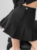 Dresses Houzhou Grey Mini Pleated Skirt Women Korean Style Casual Cute High Waist Patchwork Slim Aline School Skirt for Girls Summer