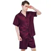 Multiple colors available for ice silk pajamas mens short sleeved shorts thin summer solid color sleepwear home suit 240307