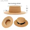 Chapeaux à larges bords Chapeaux de seau Broderie Texte personnalisé Votre nom Black Bow Str Hat Femmes Chapeau de soleil Panama Chapeau de plage Cadeau de fête de mariée L240308