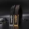 fashion business and leisure men designer belts crocodile skin material steel qualitative smooth buckle belt Width is 3 8 cm269v