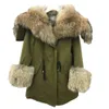 2024 Haining Autumn/Winter New Raccoon Dog Fox Fox Fur Fur Down Coat Warm التغلب على نمط منتصف الطول 908034