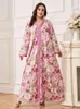 Ethnische Kleidung Blumendruck Abaya für muslimische Frauen Eid Party lose lange Maxikleid Türkei Dubai Kaftan Arabische Robe Islam Ramadan Femme