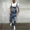 Męskie dżinsy Wysokiej jakości męskie dżinsy Jumpsuits Street Street Distress Dżins BIB dla Man Suppant Pants Rozmiar 240308