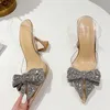 Liyke Fashion Crystal Sequined Bowknot Women Pumps Sexig Point Toe High Heels Wedding Prom Shoes Ladies PVC Transparent Sandaler 240229