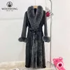 Wuhuang Haining Rabbit Integrated Coat, 여성의 긴 무릎 길이 여우 모피 칼라, 따뜻한 보호를 위해 두껍게 280529