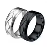 Bagues de cluster Mode Hommes Argent Couleur Noir Bague en acier inoxydable Groove Multi-facettes pour hommes Femmes Engagement Anniversaire Cadeaux