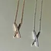 T X Carta Colar Sterling Sier Banhado A Ouro Di Família Cruz Semi Incrustado Diamante Pingente Clavícula Cadeia Feminina