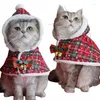 Cat Costumes Christmas Pet Costume Dog Hooded Cape Hat Plaid Snow Festival Styling Accessories With Bell
