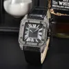 Square Watch Belt with Diamonds for Men Roman Scale Full Sky Star Fashion Quartz