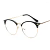 Solglasögon ramar vintage ögonglasögon ramar klara halva metallglasögon optiska studenter falska