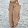 Женские брюки больших размеров, женские удобные широкие льняные брюки со средней талией, летние мешковатые модные женские уличные брюки
