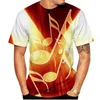 Herren-T-Shirts, Sommer-T-Shirt mit 3D-Musiknoten-Aufdruck, modisch und lässig, atmungsaktiv, kurze Ärmel, Polyesterfaser