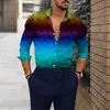 MEN SHIRTS 3D مطبوعة متعددة الألوان التدرج Lape Llong Sleeve Blouse قميص قمم كبيرة الحجم للملابس 240228