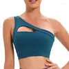 Yoga Outfit 2024 Plus Size XL Pad Um Ombro Mulheres Esportes Sutiã Único Oco Nylon Respirável Fitness Running Gym Roupas Bras