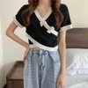 Croped Tshirt Patchwork Summer Design Simple Slim AllMatch Casual Harajuku Sweet Girls Stylish Tops Tees Ulzzang Daily 240228