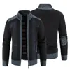 Men's Jackets Stylish Winter Jacket Cardigan Men Patchwork Thicken Thermal Stretchy Autumn Coat